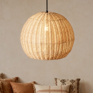 Lampadario a sospensione cupola di rattan naturale 39 cm per sala da pranzo