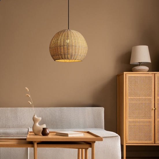 Lampadario a sospensione cupola di rattan naturale 39 cm per sala da pranzo