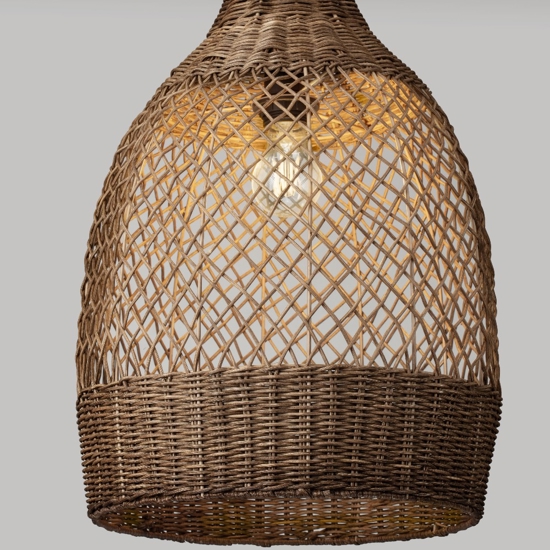 Lampadario a sospensione di rattan marrone intrecciato per sala da pranzo