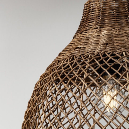 Lampadario a sospensione di rattan marrone intrecciato per sala da pranzo