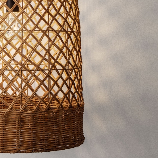 Lampadario cupola di rattan miele intrecciato 41 cm per sala da pranzo