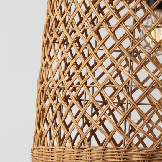 Lampadario cupola di rattan miele intrecciato 41 cm per sala da pranzo