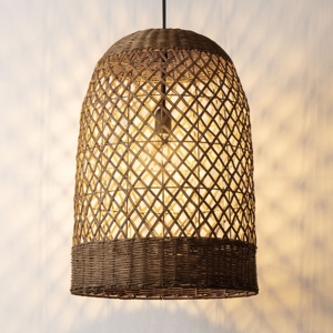 Lampadario a sospensione cupola di rattan marrone per sala da pranzo