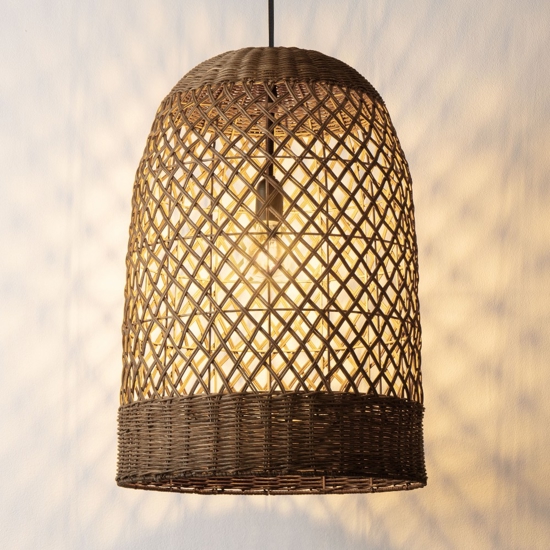 Lampadario a sospensione cupola di rattan marrone per sala da pranzo