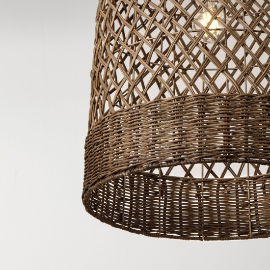 Lampadario a sospensione cupola di rattan marrone per sala da pranzo