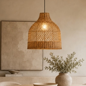 Lampadario cupola di rattan miele a sospensione 40 cm per soggiorno