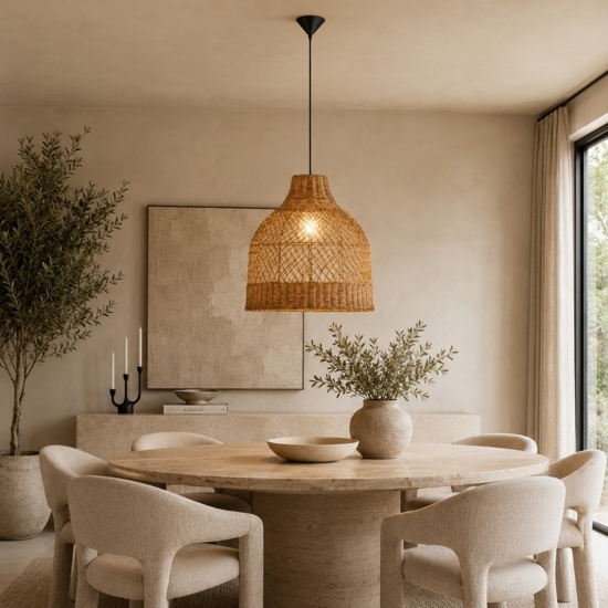 Lampadario cupola di rattan miele a sospensione 40 cm per soggiorno