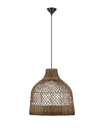 Lampadario cupola di rattan a sospensione marrone per sala da pranzo