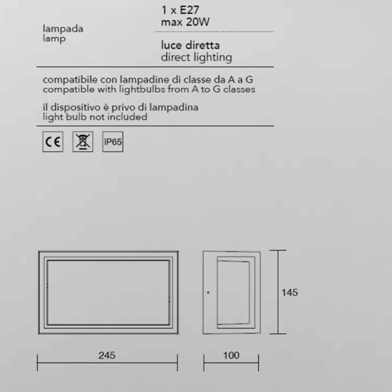 Isyluce applique corten per esterno rettangolare ip65