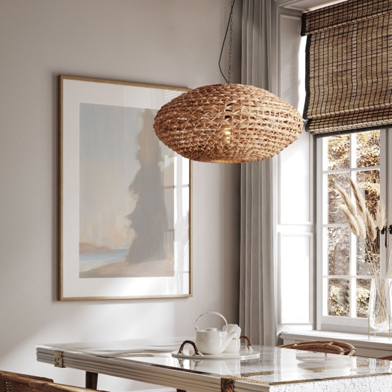 Lampadario di rattan e giacinto essiccato per soggiorno