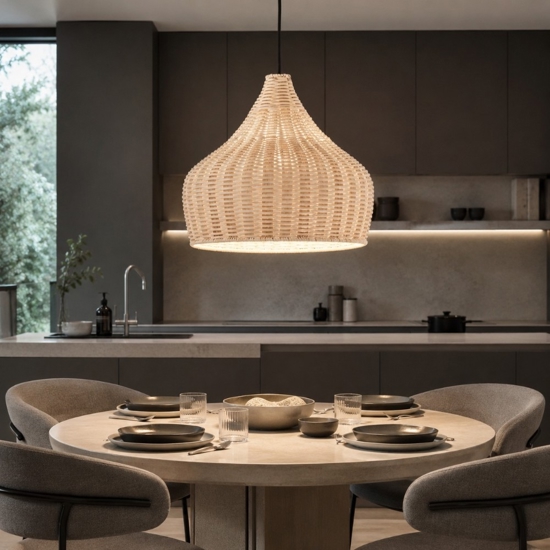 Lampadario cupola di rattan naturale per cucina