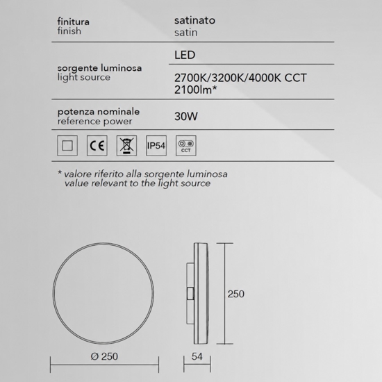 Plafoniera rotonda da bagno bianca moderna led cct 2700k 3200k 4000k ip54