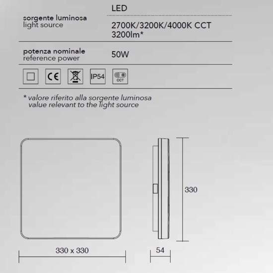 Plafoniera da bagno quadrata bianca moderna led cct isyluce