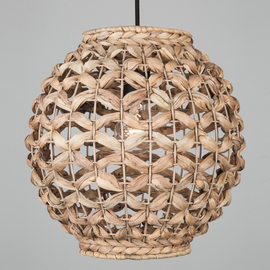 Lampadario per sala da pranzo sfera di rattan e giacinto essiccato