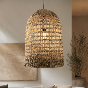 Lampadario cupola di rattan e giacinto essiccato per soggiorno