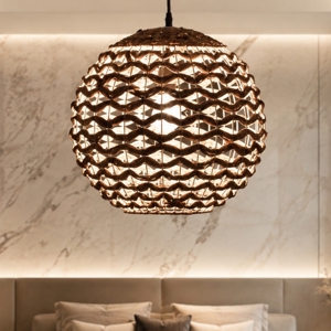 Lampadario a sospensione sfera di rattan e giacinto essiccato per camera da letto