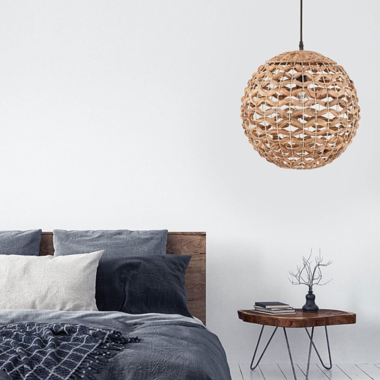 Lampadario a sospensione sfera di rattan e giacinto essiccato per camera da letto