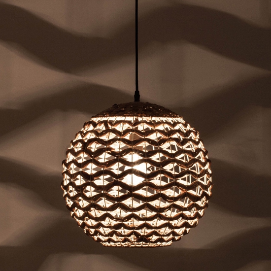 Lampadario a sospensione sfera di rattan e giacinto essiccato per camera da letto