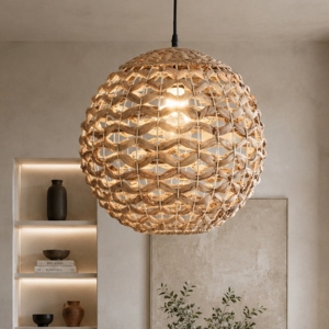 Lampadario sfera di rattan 50 cm e giaciglio essiccato per soggiorno
