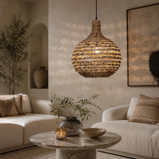 Lampadario di rattan per sala da pranzo