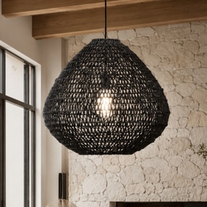 Lampadario di rattan e corda di carta nera filo in tessuto per soggiorno