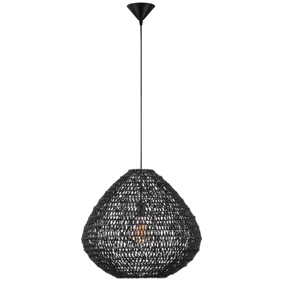 Lampadario di rattan e corda di carta nera filo in tessuto per soggiorno