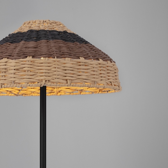 Lampada da terra in rattan stelo nero e filo in tessuto
