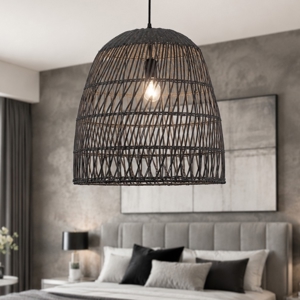 Lampadario cupola di rattan grigio 46 cm per camera da letto