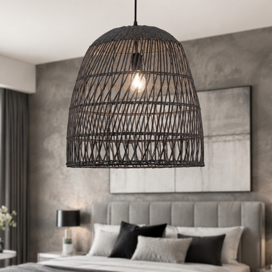 Lampadario cupola di rattan grigio 46 cm per camera da letto