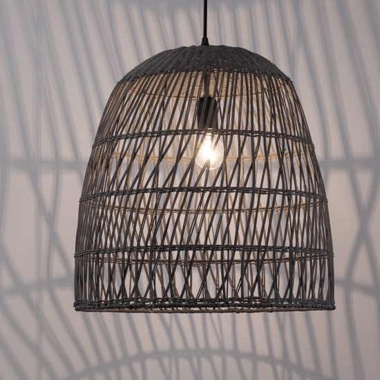 Lampadario cupola di rattan grigio 46 cm per camera da letto