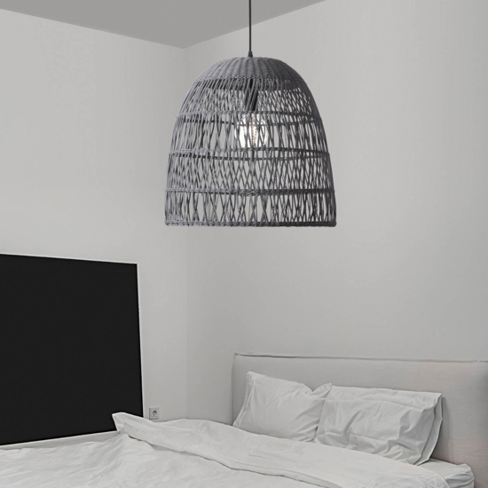 Lampadario cupola di rattan grigio 46 cm per camera da letto