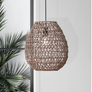 Lampadario rattan marrone e corda di carta filo in tessuto
