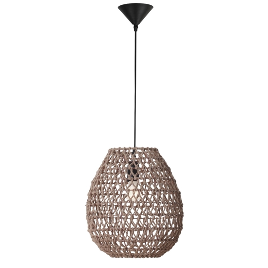 Lampadario rattan marrone e corda di carta filo in tessuto