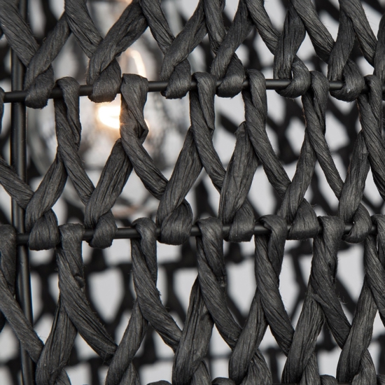 Lampadario a sospensione in rattan nero e corda di carta nera filo in tessuto