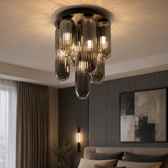 Plafoniera design moderna capsule in vetro fume per soggiorno