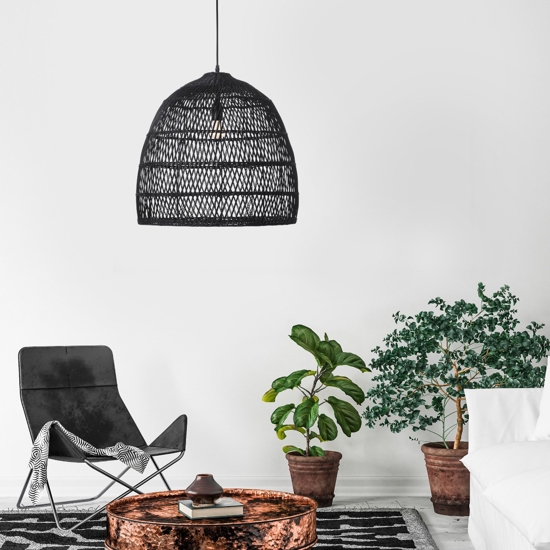 Lampadario cupola di rattan nero per soggiorno sala da pranzo