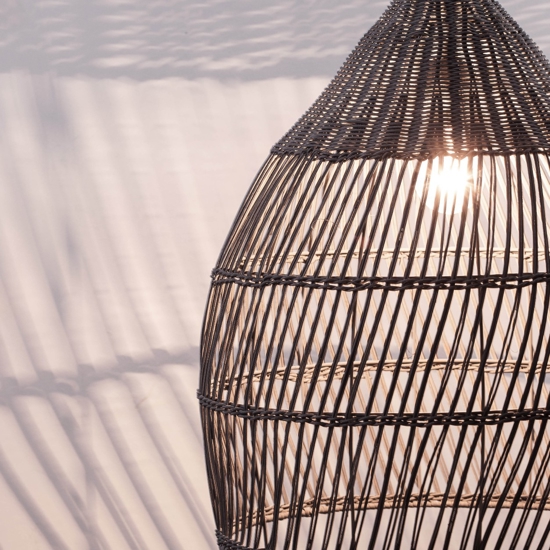 Lampadario cupola di rattan grigio 42 cm per cucina