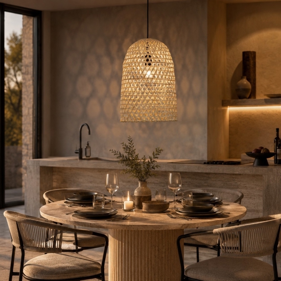 Lampadario cupola in rattan naturale 30 cm