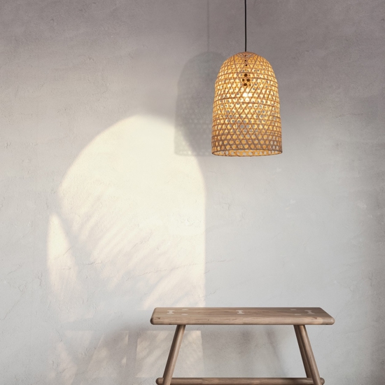 Lampadario cupola in rattan naturale 30 cm