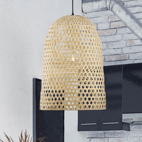 Lampadario cupola 40 cm rattan naturale per sala da pranzo