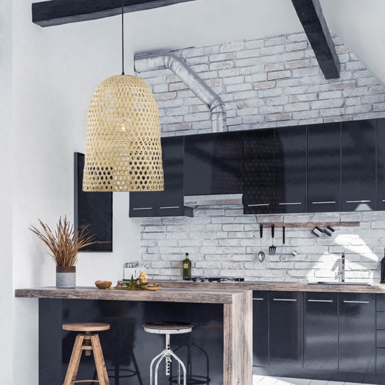 Lampadario cupola 40 cm rattan naturale per sala da pranzo