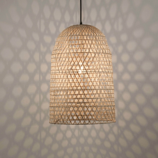 Lampadario cupola 40 cm rattan naturale per sala da pranzo