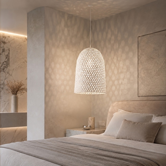 Lampadario di rattan bianco cupola per camera da letto