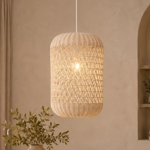 Lampada a sospensione di rattan avorio