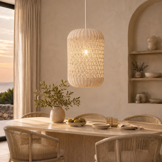 Lampada a sospensione di rattan avorio