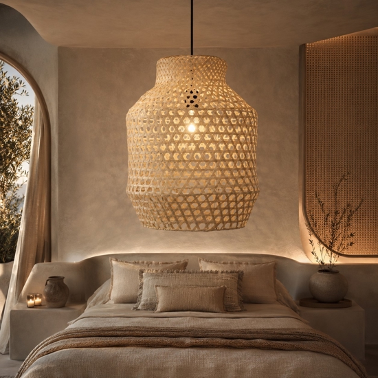 Lampadario di rattan naturale per camera da letto
