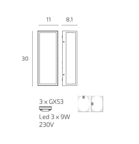 Top light osaka applique rettangolare per esterno moderna bianca