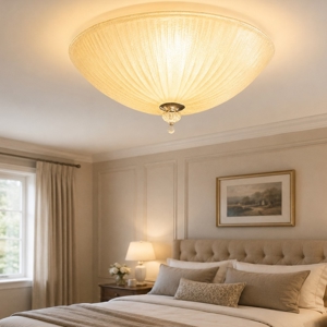 Shell pl3 plafoniera camera da letto rotonda vetro granigliato ambra ideal lux
