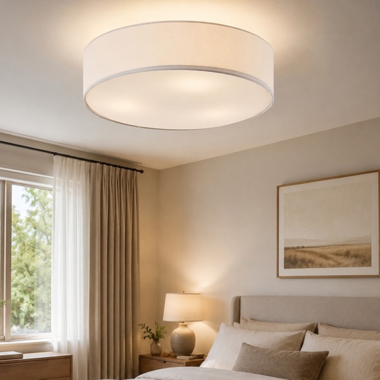 Plafoniera per camera da letto cilindro di tessuto bianco moderna