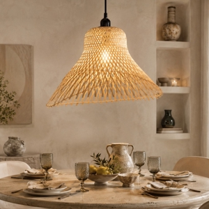 Lampadario cappello di rattan sabbia per tavolo sala da pranzo